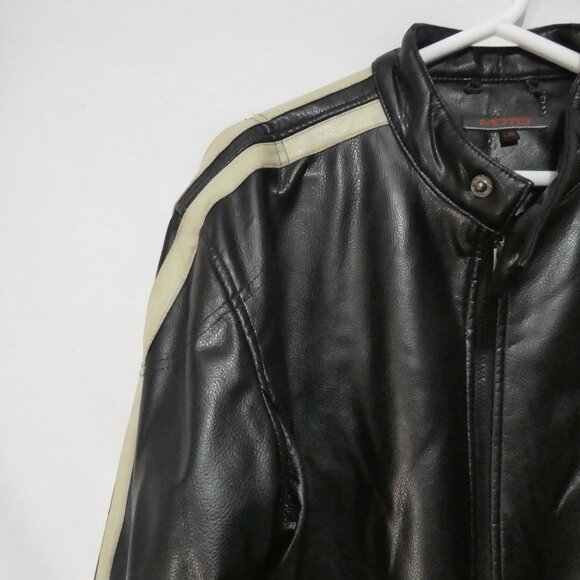 MOTO | large | Dark Brown Faux Leather | Cream Stripes | Zipper Cuffs - Picture 3 of 15